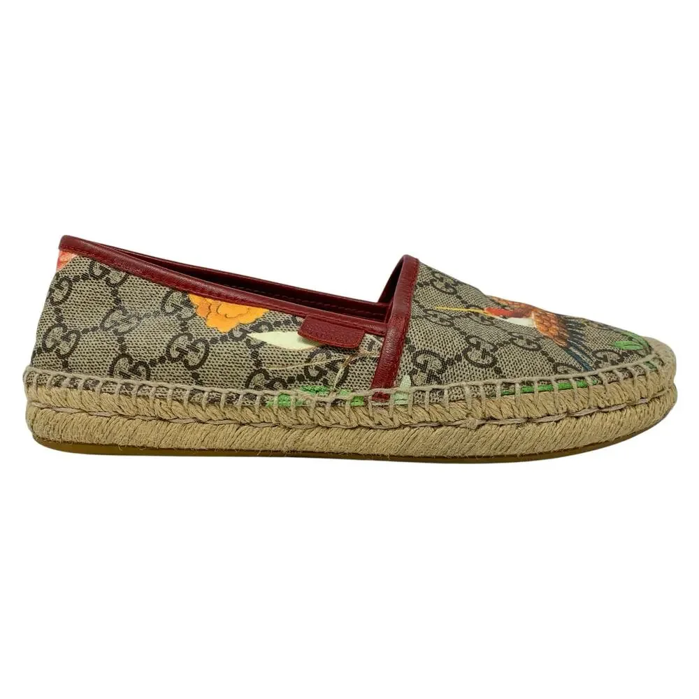 Gucci Tian GG Supreme Floral Bird Espadrilles Size 36 Flats